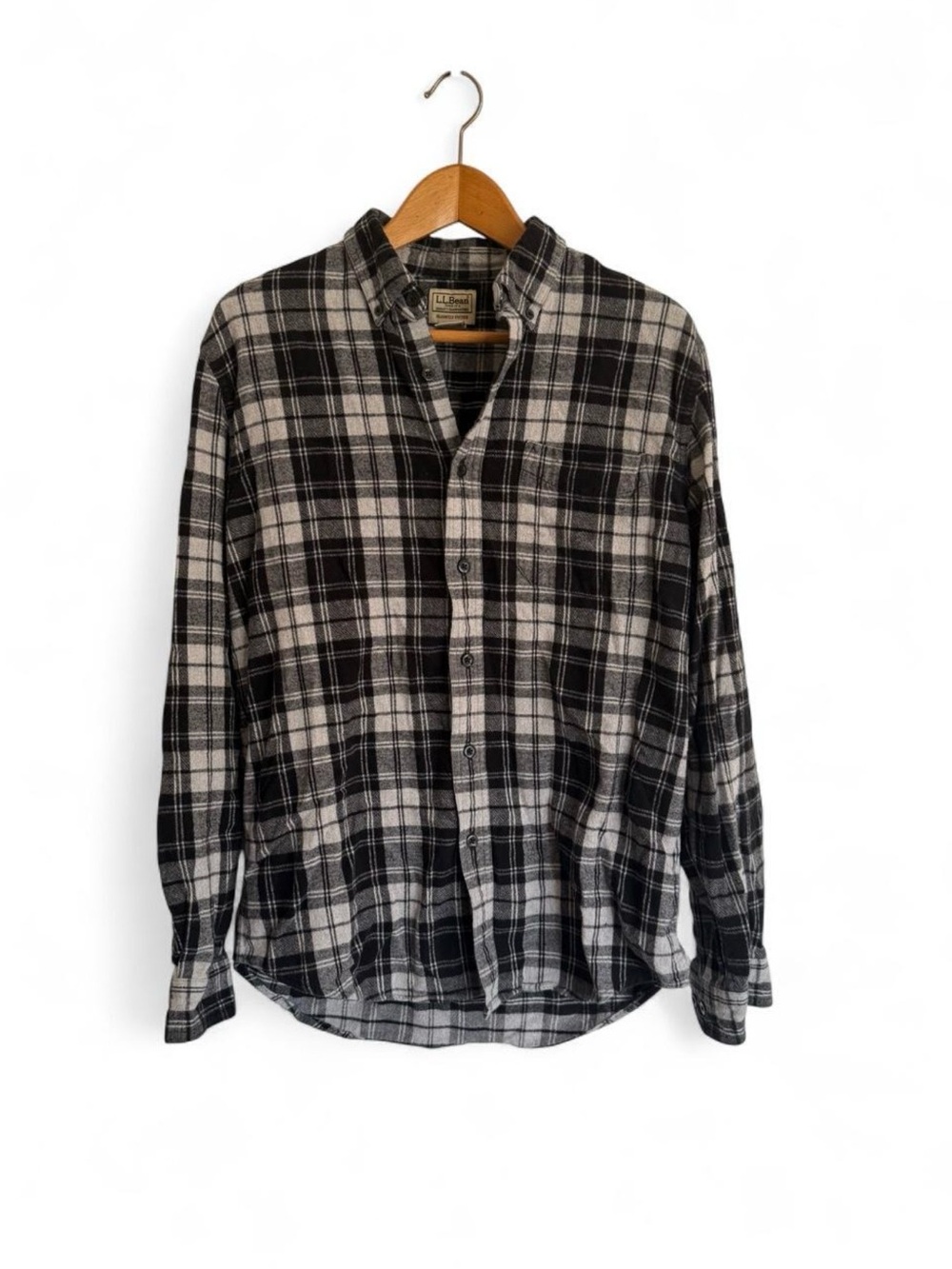 L.L. Bean Black & White Plaid Button-Down Shirt